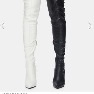 Black and white Boots MADISON BELTED STILETTO CHAP BOOTS